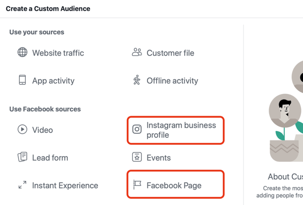 Krok 1: Použite reklamy z Facebooku na inzerciu ľuďom, ktorí navštívia vašu stránku na Facebooku alebo Instagrame.