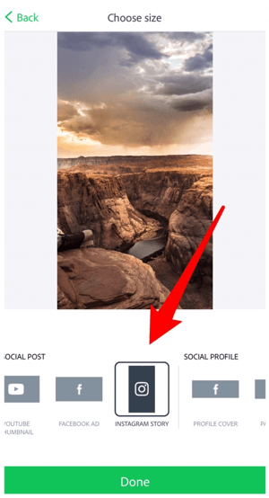 Ako veľkosť obrázka vyberte Instagram Story.