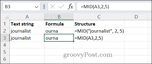 Použitie funkcie MID v Exceli