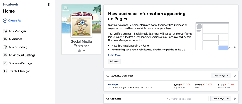 Facebook upozorňuje používateľov Business Manageru, aby si overili svoje podnikanie.