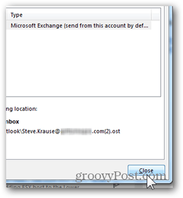 Pridať poštovú schránku Outlook 2013 - Kliknite na tlačidlo Zavrieť