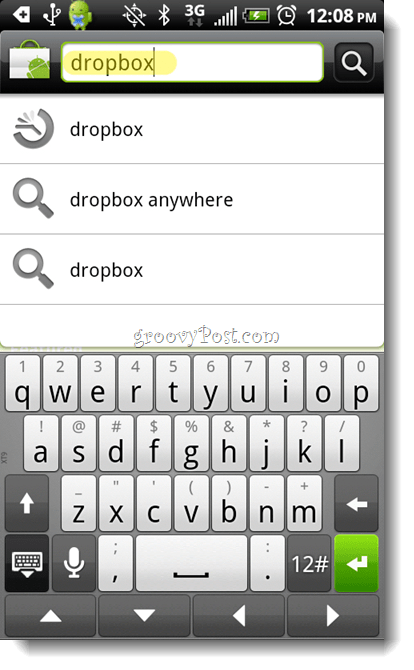 Vyhľadávacia aplikácia Android Dropbox