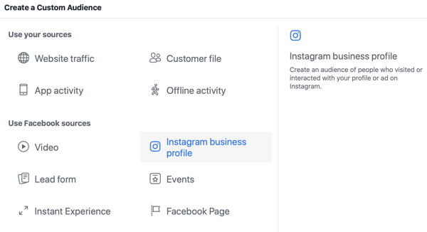Ako strategicky rozšíriť svoj Instagram podľa kroku 3, vyberte možnosť zdrojového obchodného profilu Instagramu