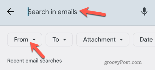 Vyhľadávanie e-mailov v službe Gmail podľa e-mailu v mobilnej aplikácii
