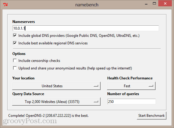 namebench GUI v systéme Windows 8