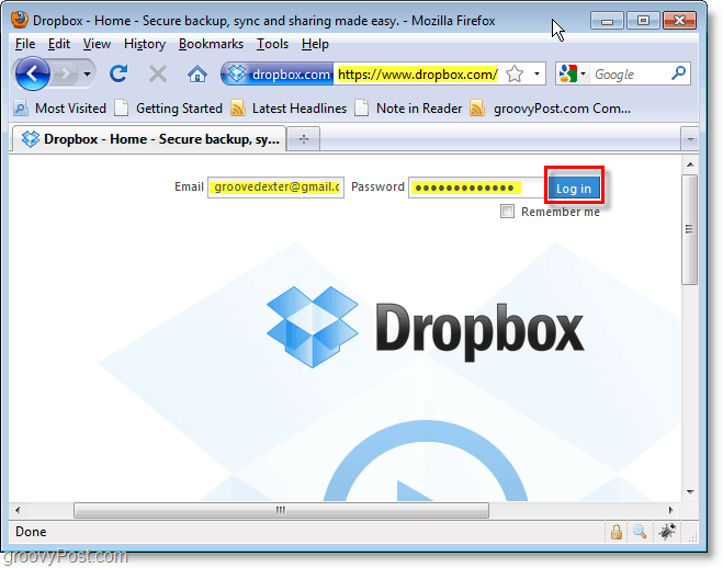 Snímka Dropbox - prihláste sa do Dropbox