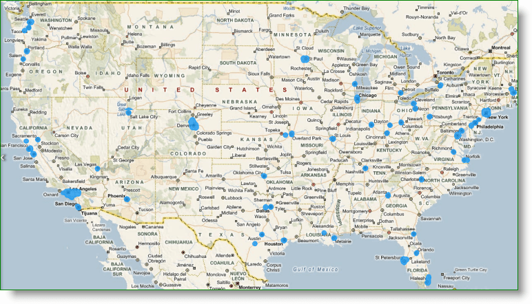 Pokrytie Bing Maps StreetSide v USA