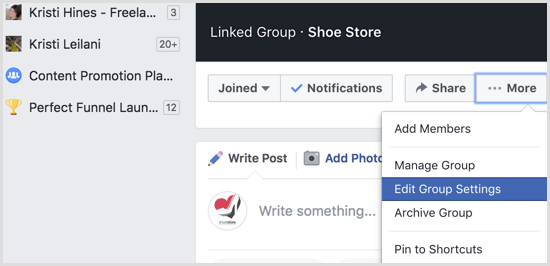 Nastavenia úprav skupiny na Facebooku
