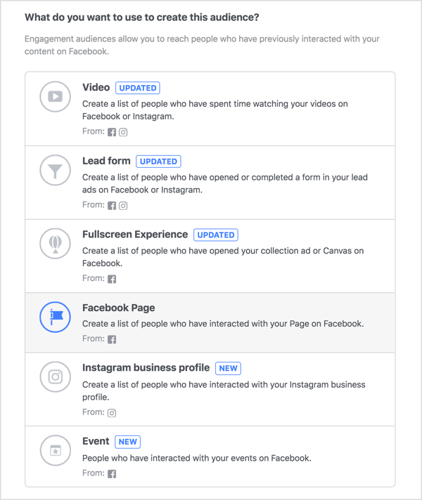 Vyberte stránku Facebook pre svoje vlastné publikum zamerané na zapojenie.