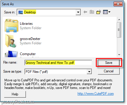 vyberte umiestnenie ukladacieho súboru PDF pre novo vytvorený súbor PDF prostredníctvom roztomilýPDF v systéme Windows