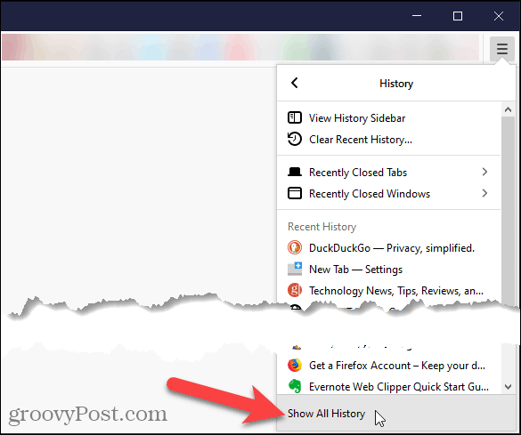 Vyberte možnosť Zobraziť celú históriu v prehliadači Firefox