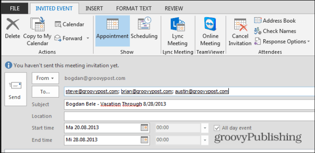 program Outlook 2013 kalendár vyberte pozvánku na sviatok