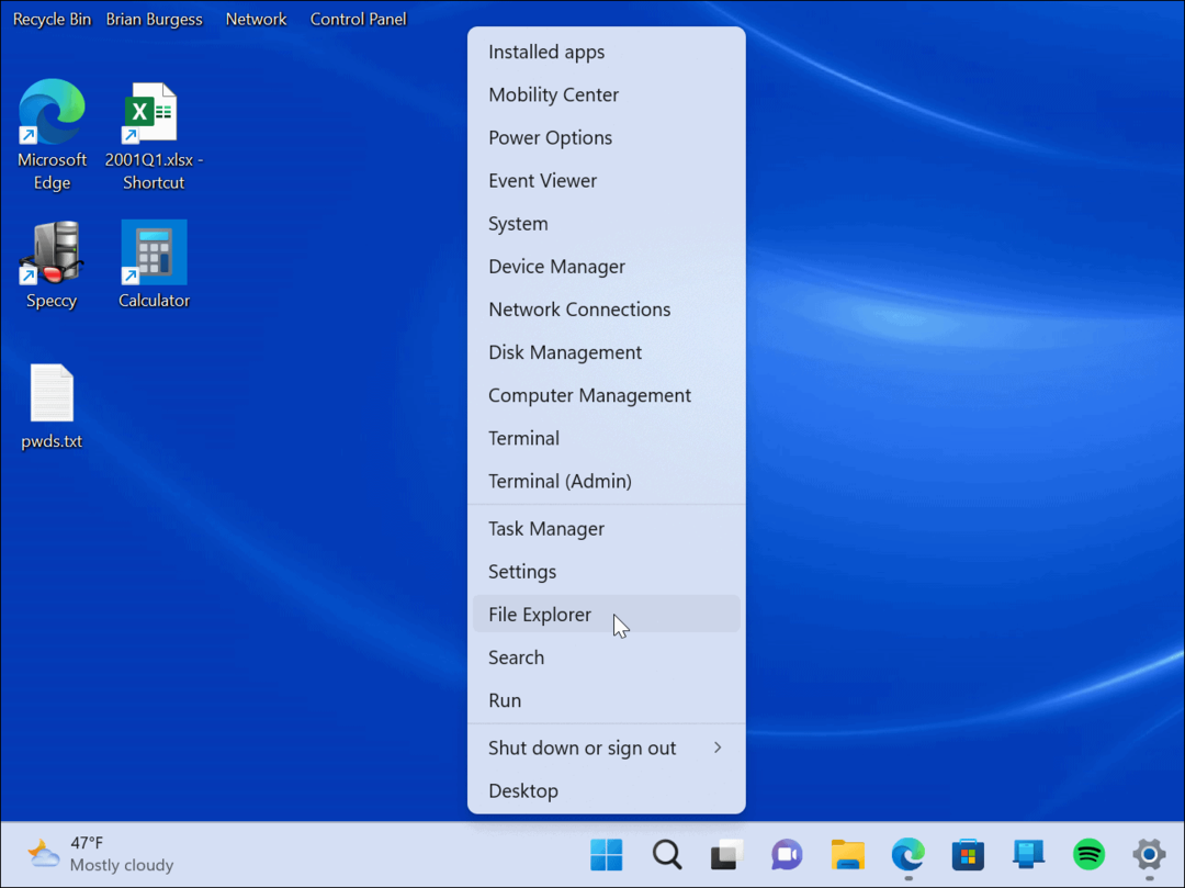 Ako získať prístup k ponuke Power User Menu v systéme Windows 11