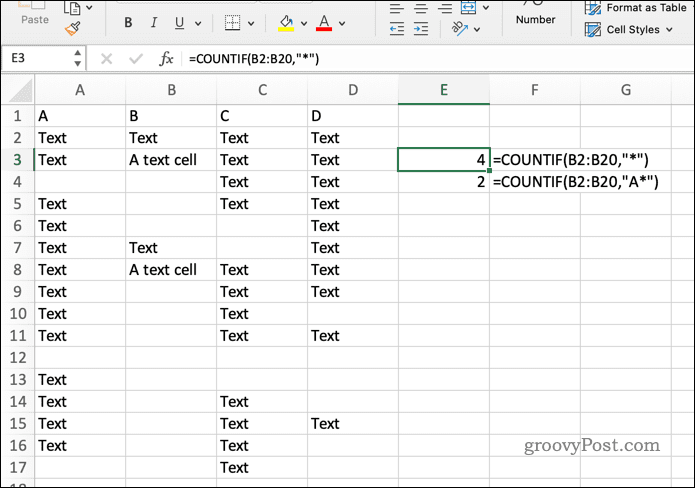 Vzorec COUNITF v Exceli