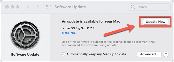 aktualizovať teraz mac