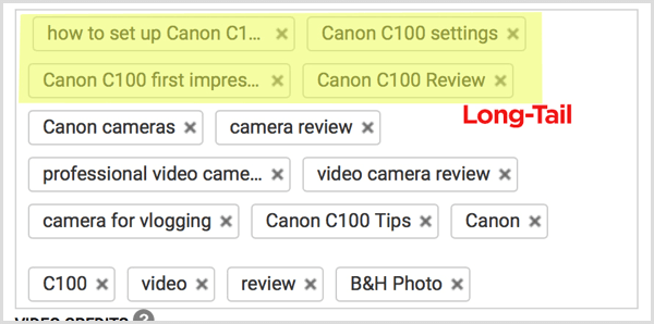 Kľúčové slová s dlhým chvostom na videu na YouTube