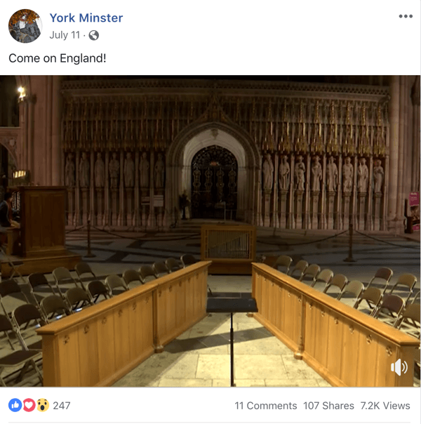 Ukážka príspevku na Facebooku s aktuálnou témou od York Minster.
