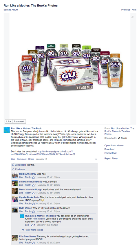 gu giveaway na facebookovej stránke inej matky bežkyne