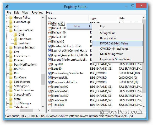 Editor databázy Registry systému Windows 8