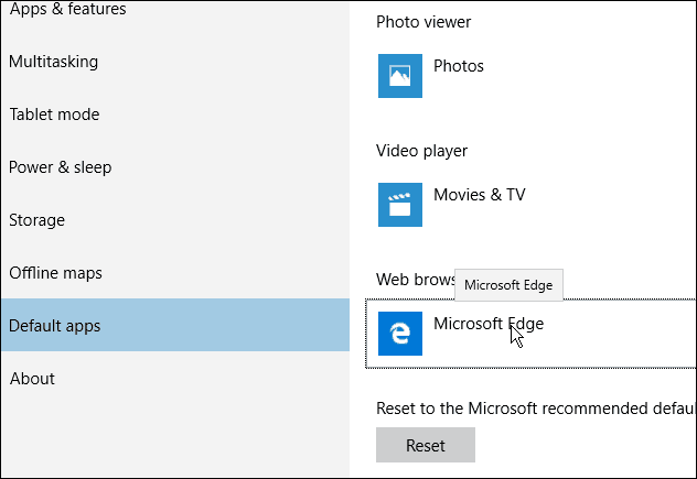 Predvolený prehliadač okrajov Windows 10