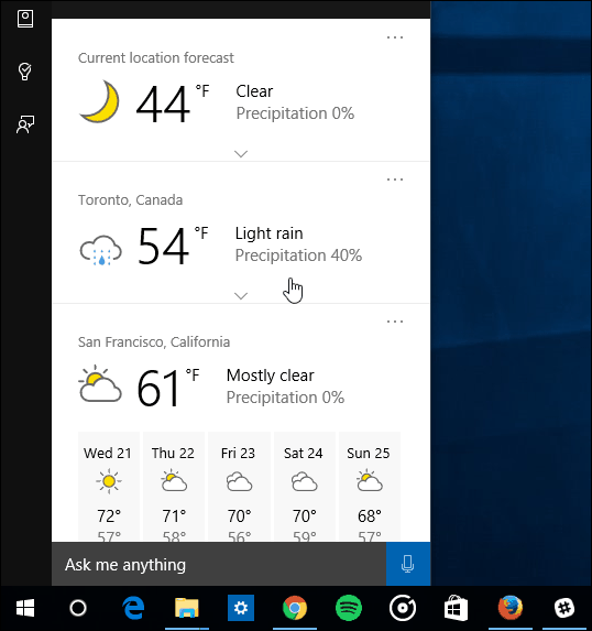 Počasie viac miest cortana