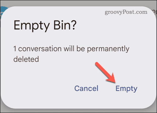 Potvrďte, že chcete vyprázdniť priečinok koša Gmailu na mobile