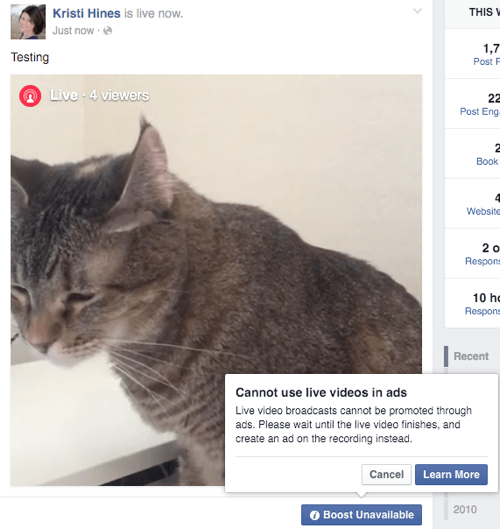 podpora živého videa na facebooku nie je k dispozícii