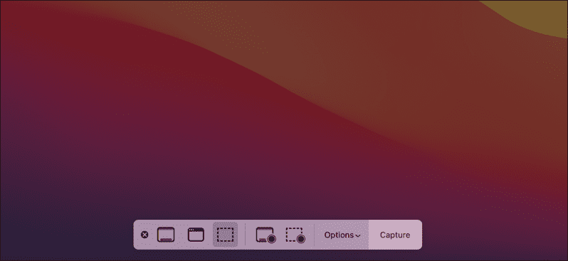 Panel možností snímky obrazovky Mac