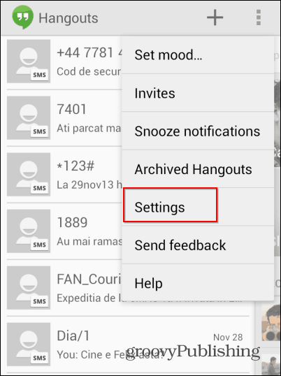 SMS v službe Hangouts