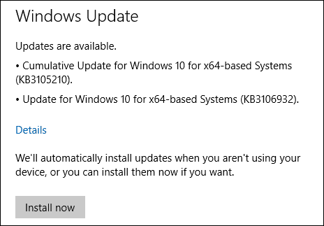 Aktualizácie systému Windows 10 KB3105210 KB3106932
