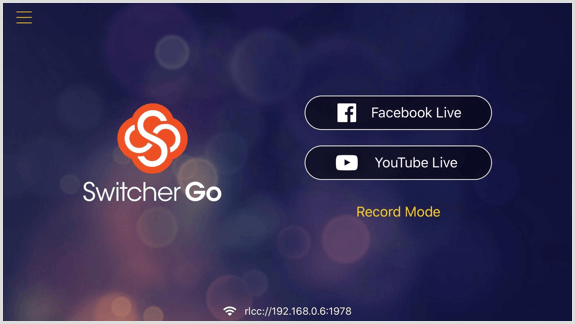 Obrazovka Switcher Go, na ktorej môžete prepojiť svoje účty Facebook a YouTube