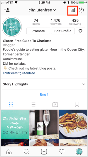 Instagram Insights prístup z profilu