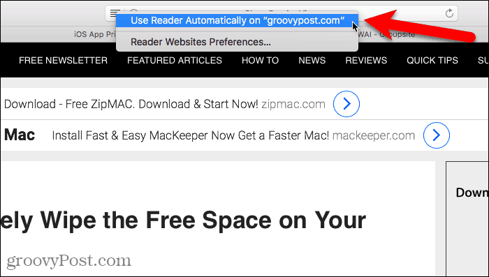 Používajte program Reader automaticky v prehliadači Safari pre počítače Mac