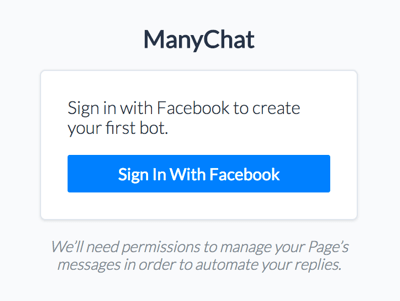 Prihláste sa do ManyChat pomocou svojho účtu na Facebooku.