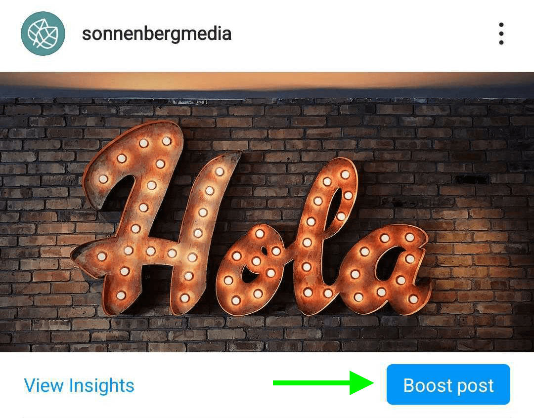 obrázok možnosti Boost Post v príspevku na Instagrame