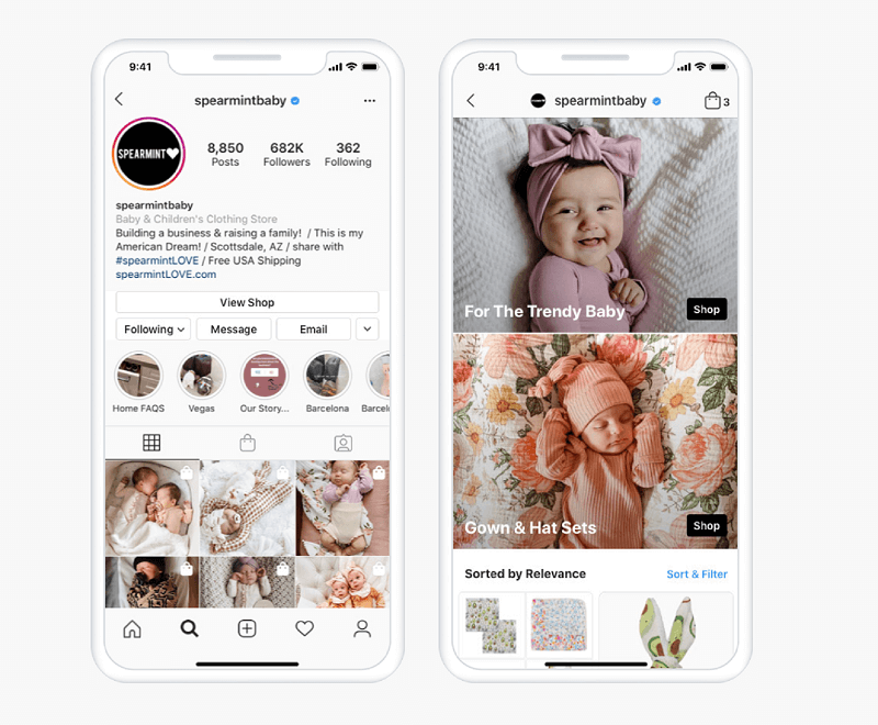Od leta v USA umožňuje Instagram Shop používateľom prehliadať produkty a skúmať zbierky priamo a vyhradená karta pre nákupy, ktorá sa nachádza v priečinku Instagram Explore a ktorá používateľov presmeruje priamo do značkového obchodu alebo na nákupy príspevky.