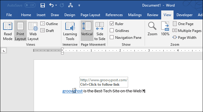 Ctrl + Kliknutím zobrazíte hypertextový odkaz v programe Word