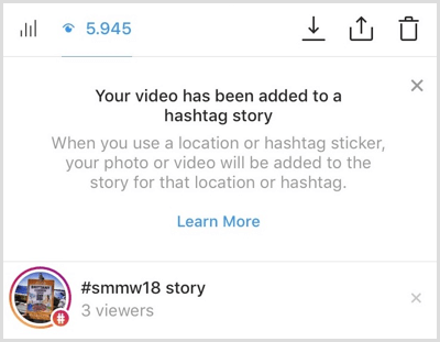 Instagram vám pošle upozornenie, ak je váš obsah pridaný do príbehu s hashtagom.