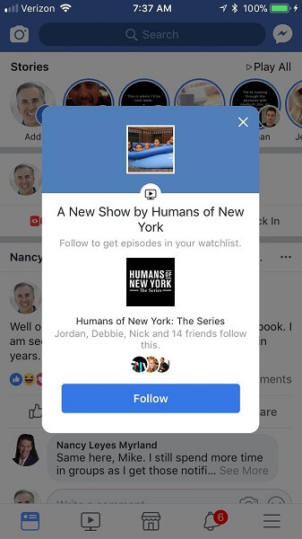 Facebook upozorňuje mobilných používateľov, keď sú k dispozícii nové epizódy sledovania.