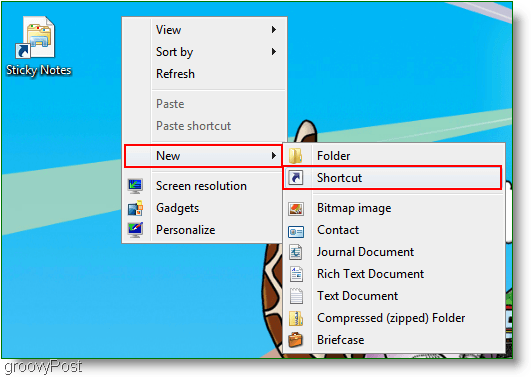Windows 7 Vytvorenie novej skratky: Screenshot