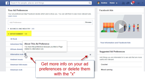 zmazať kategórie preferencií facebookovej reklamy