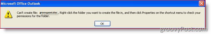 Chyba programu Outlook: Nie je možné vytvoriť súbor:: groovyPost.com