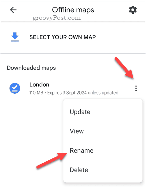 Premenujte offline mapu Máp Google