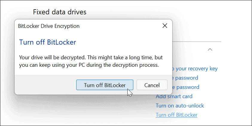 Potvrdenie vypnutia nástroja BitLocker
