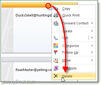 Vymazať alebo odstrániť neuložené kontakty v programe Outlook 2010 2007