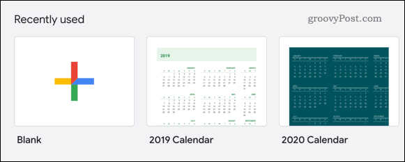Výber šablóny kalendára v Tabuľkách Google