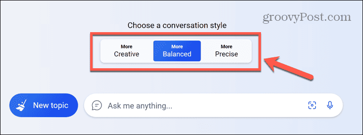 štýl konverzácie bing chat