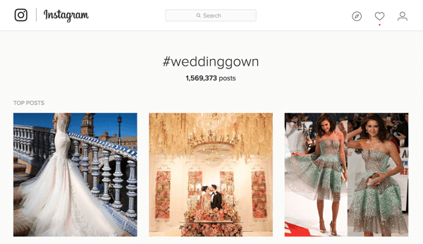 Ak uvádzate na trh svadobné šaty, môžete na Instagrame vyhľadať hashtag #weddinggown.