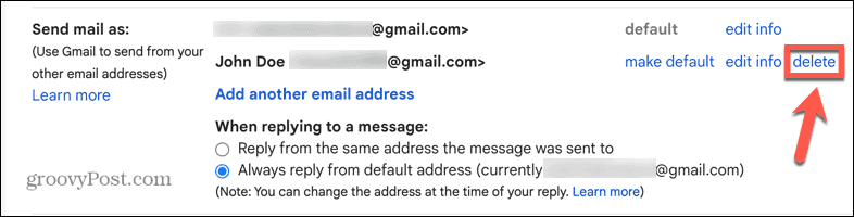 gmail odstrániť alias