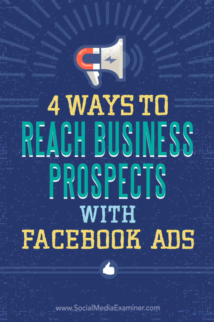 Tipy na štyri spôsoby zacielenia na podnikanie pomocou reklám na Facebooku.